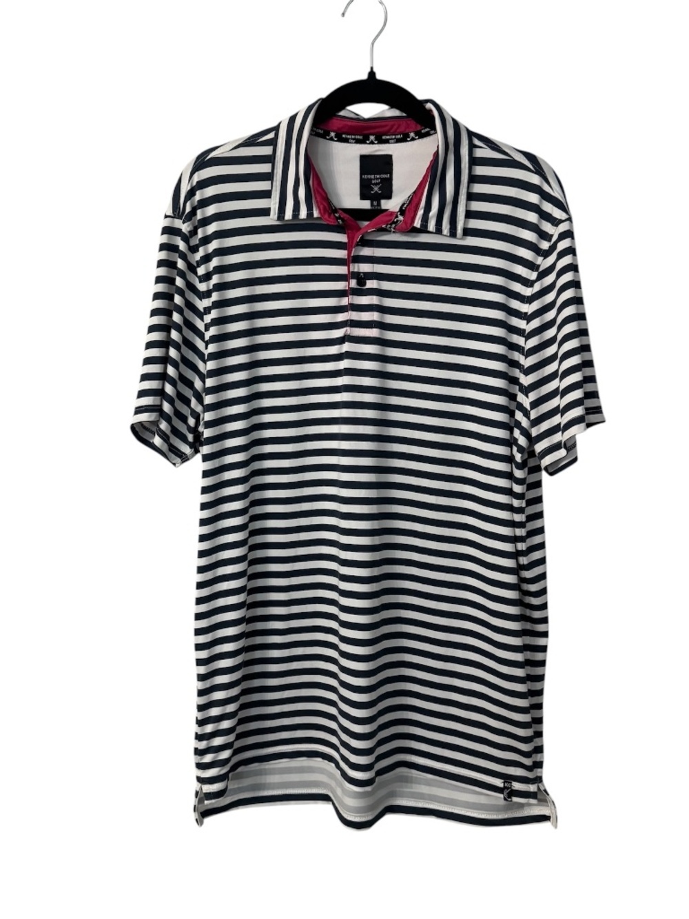 Kenneth Cole Golf Men's Short Sleeve Navy & White Stripe Polo Sz M GUC